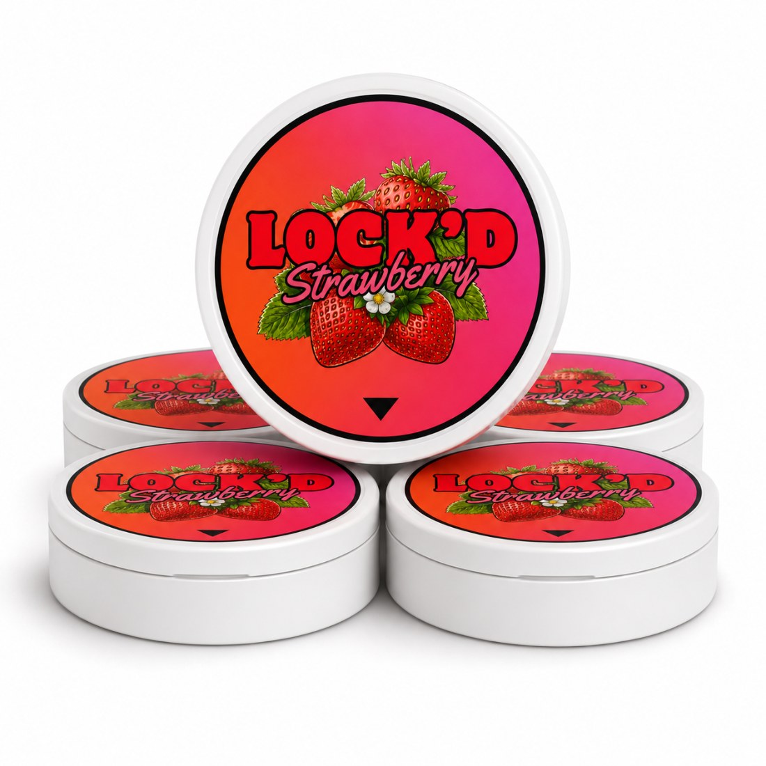 LOCK'D Strawberry 5 pack, five tins stacked