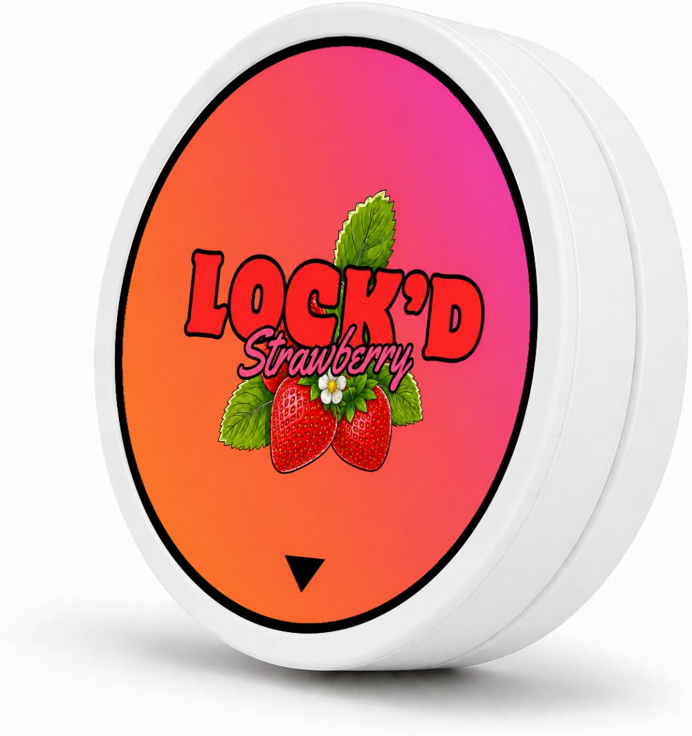 LOCK'D Strawberry single tin, angled view